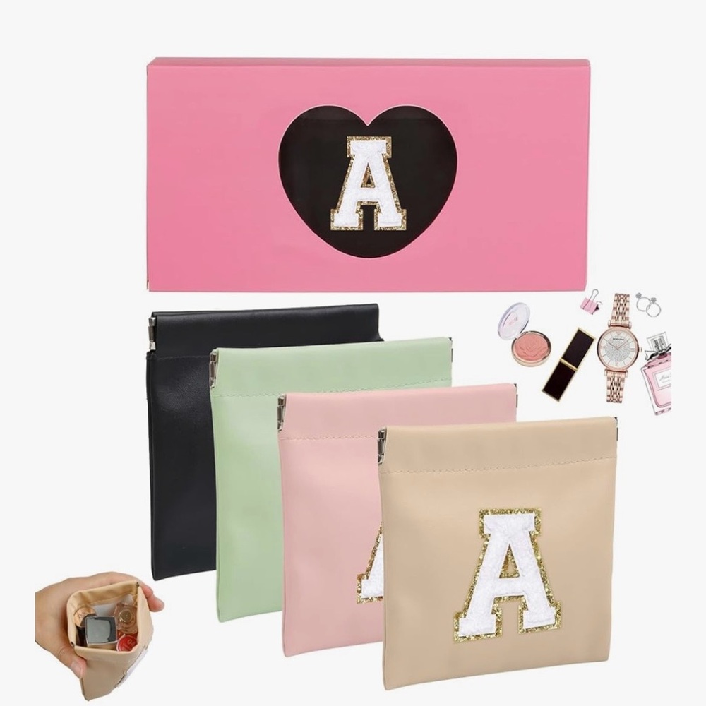 4 Piece Letter A Small Organizer Purse/Travel Pouch Set